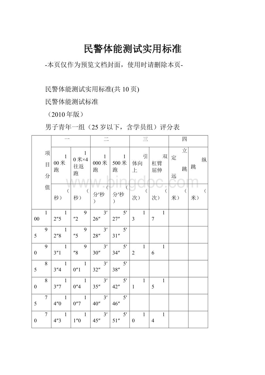 民警体能测试实用标准Word下载.docx