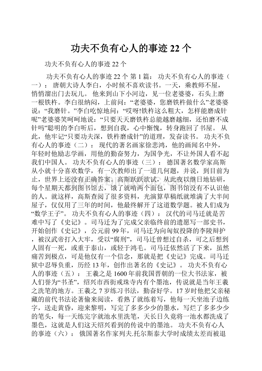 功夫不负有心人的事迹22个.docx