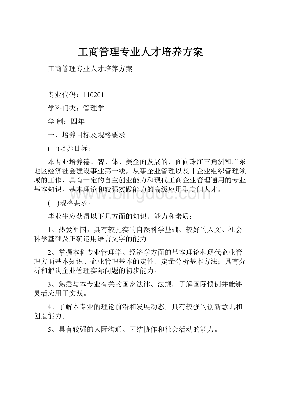 工商管理专业人才培养方案.docx