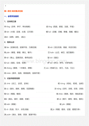 人教版四年级语文(下册)各单元知识要点归纳.doc