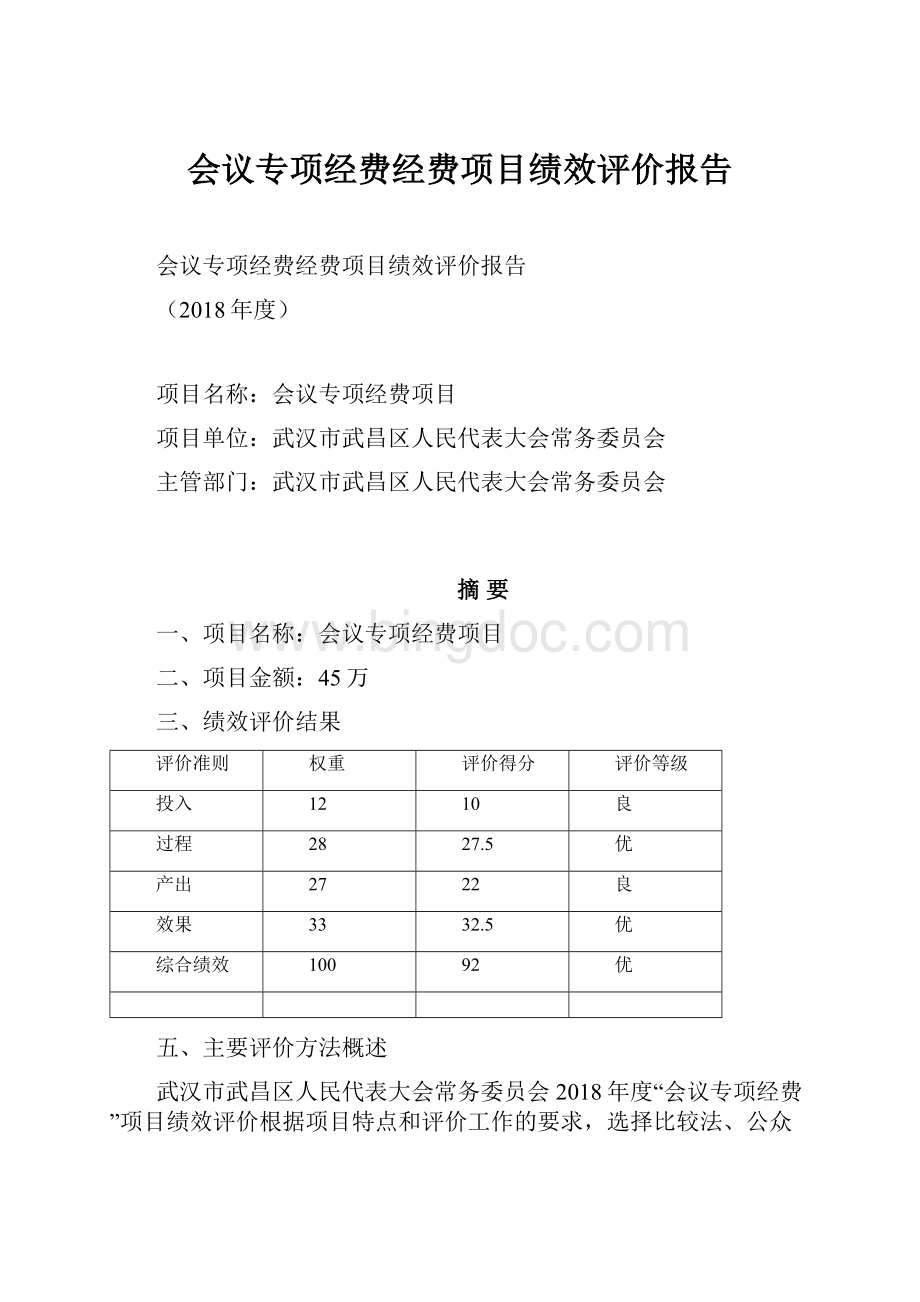 会议专项经费经费项目绩效评价报告Word下载.docx_第1页