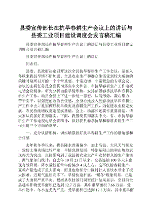 县委宣传部长在抗旱春耕生产会议上的讲话与县委工业项目建设调度会发言稿汇编Word格式.docx