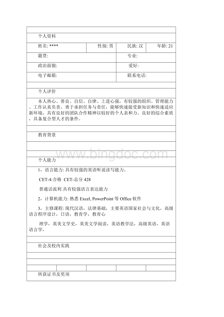 个人简历模板13份可直接下载使用word版doc.docx_第2页