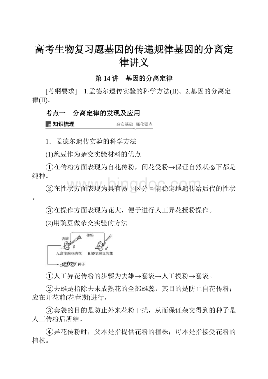 高考生物复习题基因的传递规律基因的分离定律讲义Word文档格式.docx_第1页