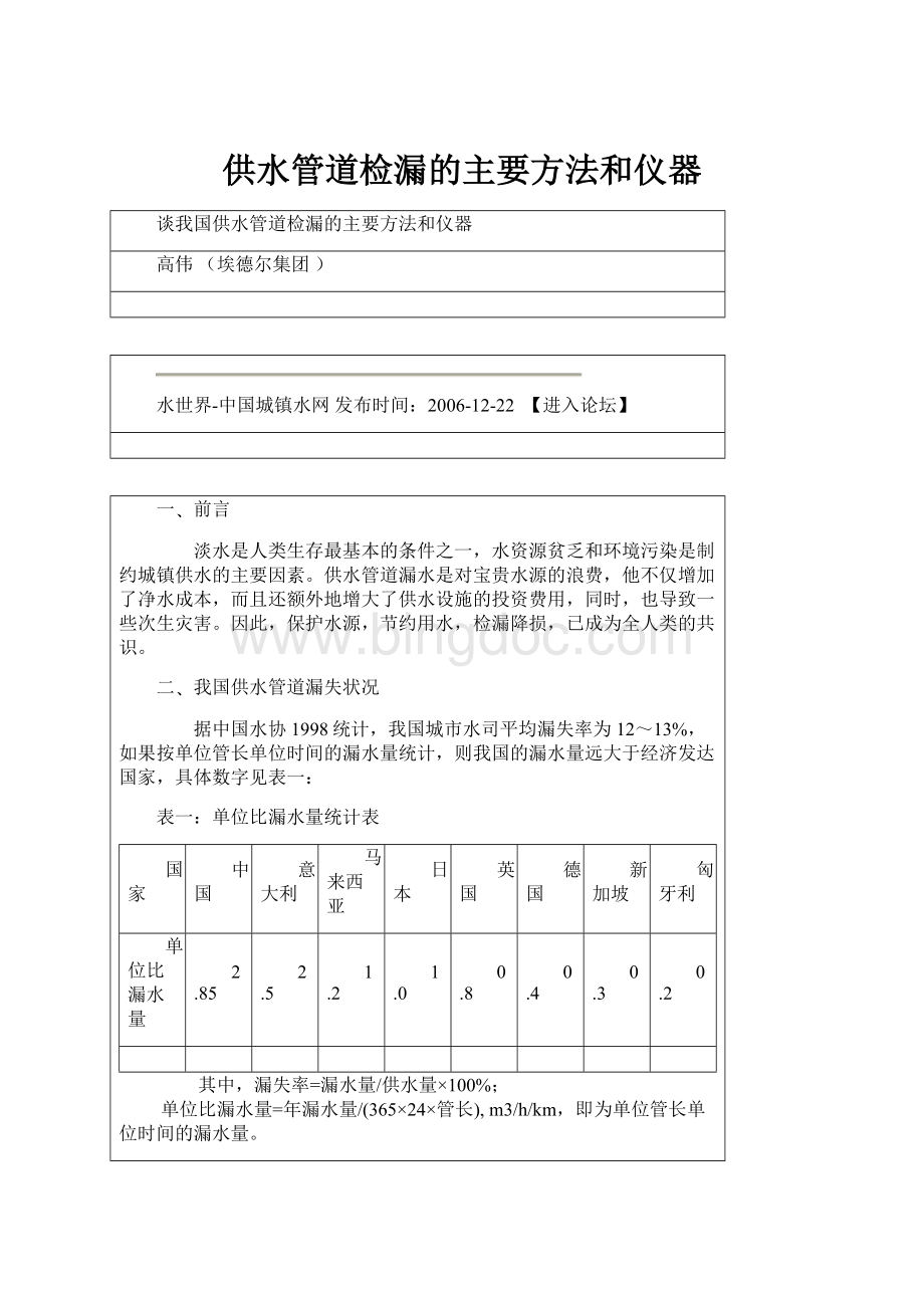 供水管道检漏的主要方法和仪器Word文件下载.docx_第1页