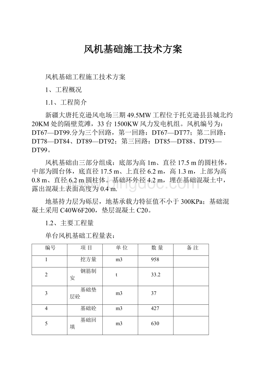 风机基础施工技术方案Word下载.docx