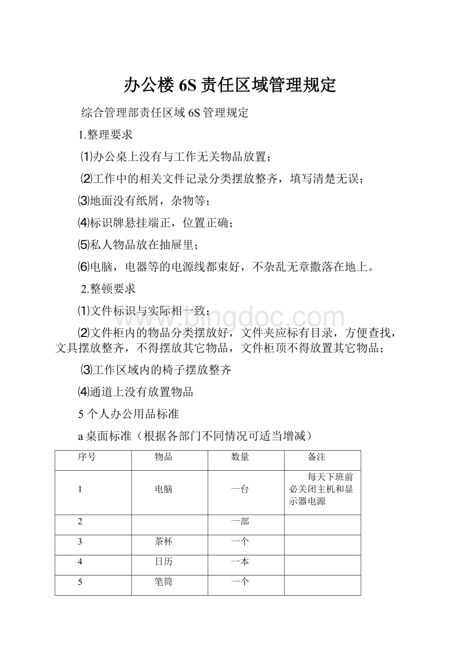 办公楼6S责任区域管理规定Word格式文档下载.docx_第1页