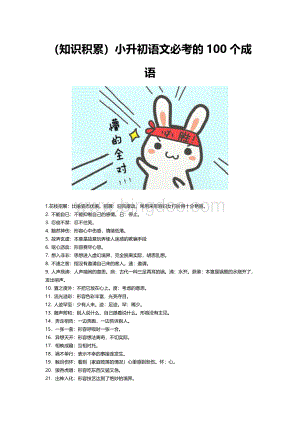 知识积累小升初语文必考的100个成语文档格式.doc