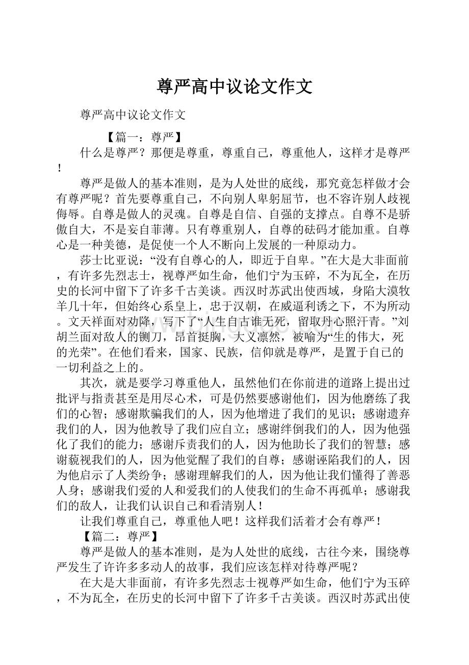 尊严高中议论文作文文档格式.docx_第1页