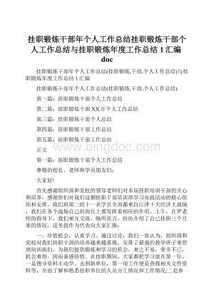 挂职锻炼干部年个人工作总结挂职锻炼干部个人工作总结与挂职锻炼年度工作总结1汇编doc文档格式.docx