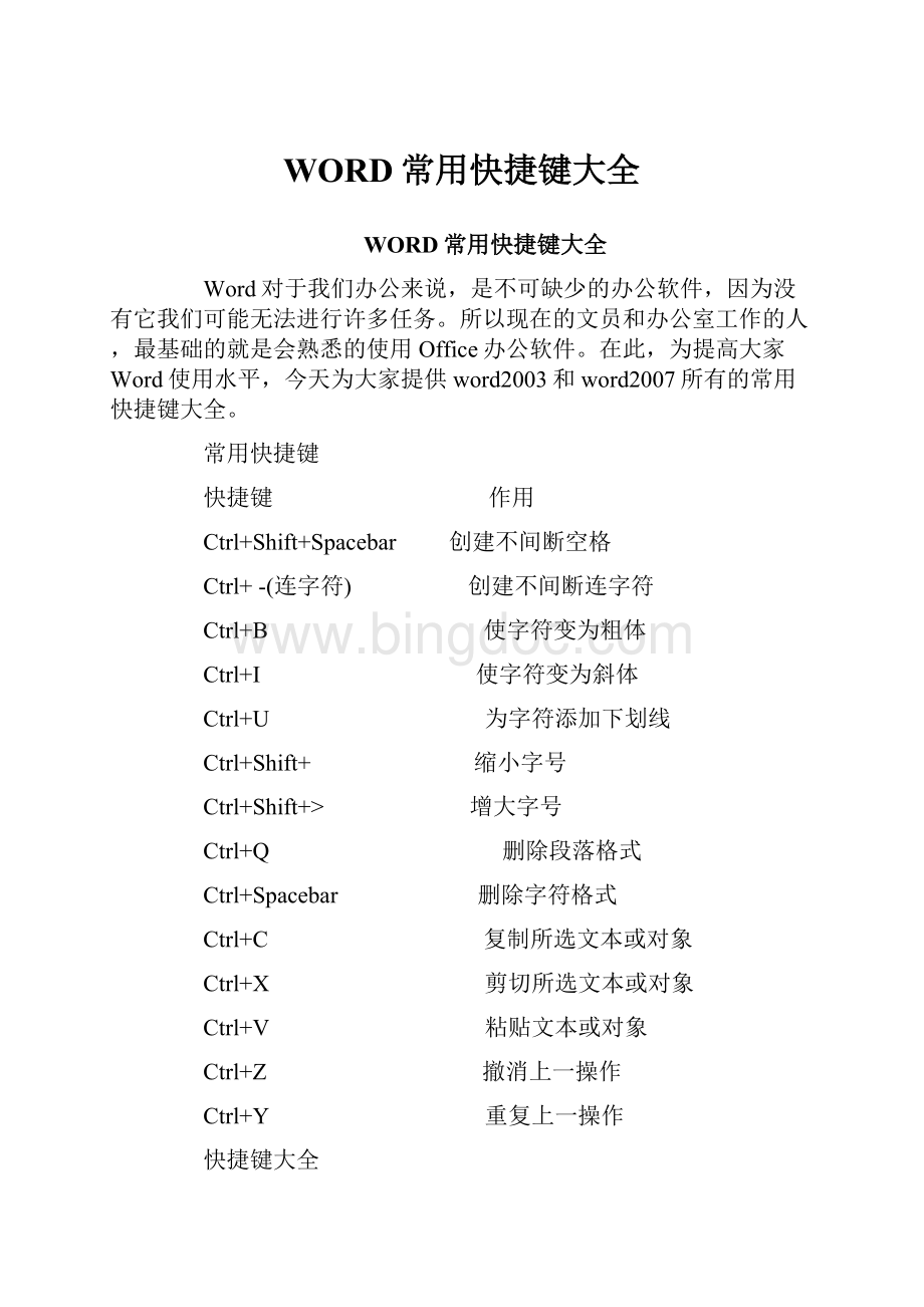 WORD常用快捷键大全Word下载.docx_第1页