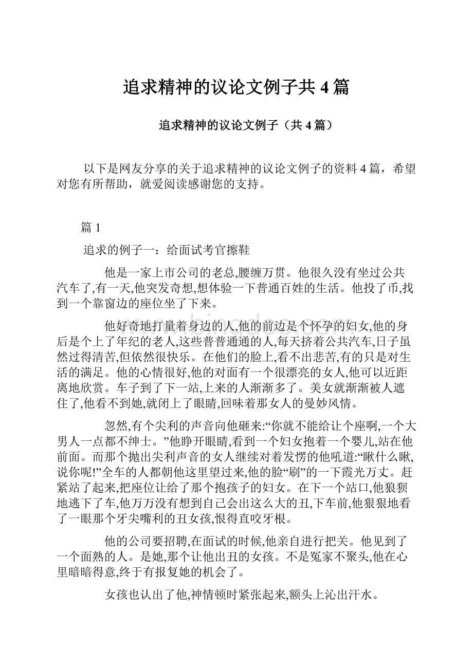 追求精神的议论文例子共4篇Word文档下载推荐.docx