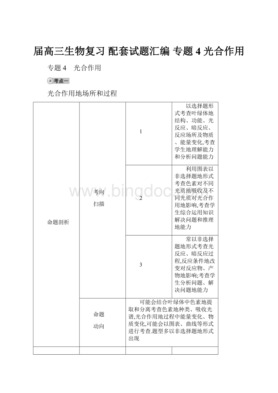 届高三生物复习 配套试题汇编 专题4 光合作用Word下载.docx_第1页