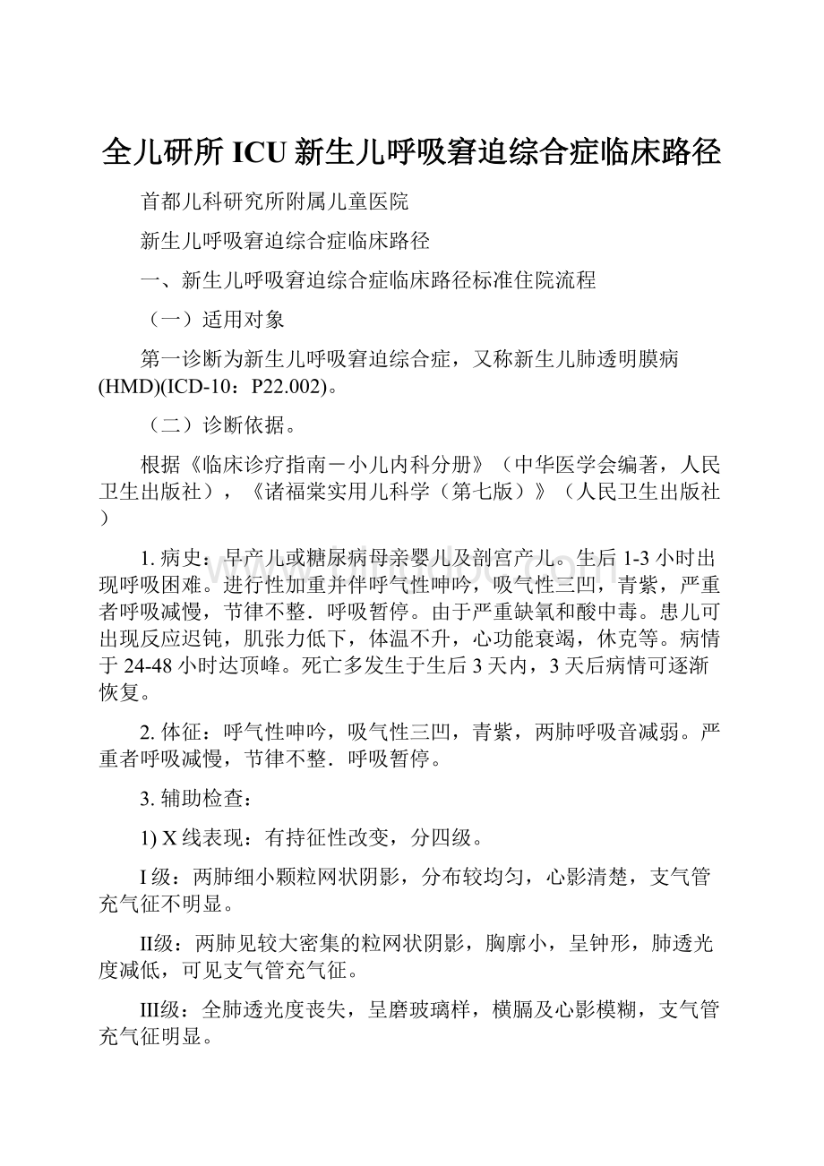 全儿研所ICU新生儿呼吸窘迫综合症临床路径文档格式.docx_第1页