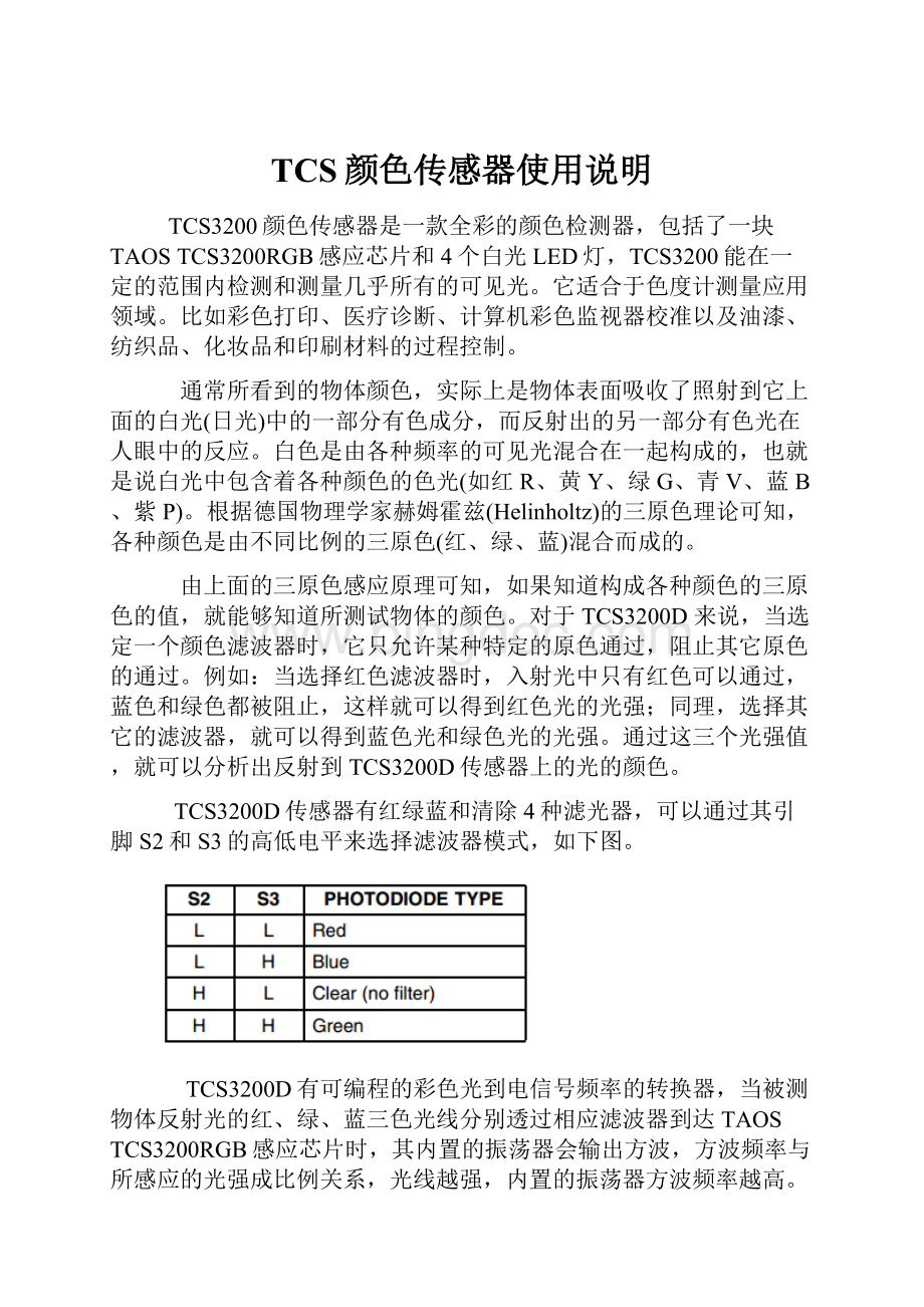 TCS颜色传感器使用说明Word文档格式.docx_第1页