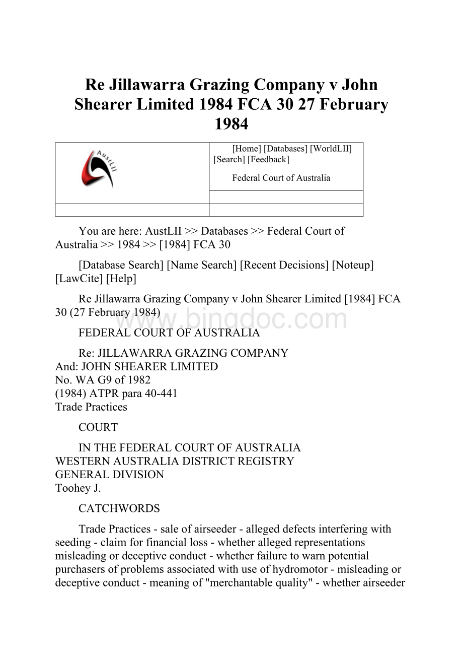 Re Jillawarra Grazing Company v John Shearer Limited 1984 FCA 30 27 February 1984.docx