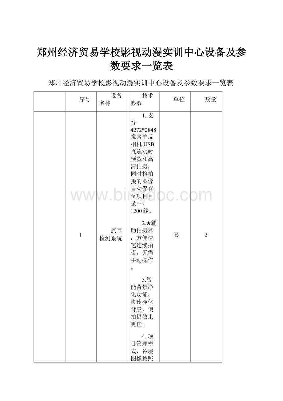 郑州经济贸易学校影视动漫实训中心设备及参数要求一览表Word文档格式.docx