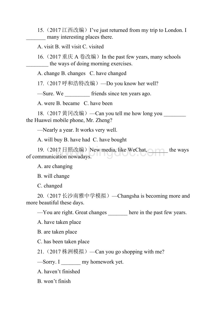 中考英语专项复习单选练习题专题十一动词的时态有详细解析答案准确.docx_第3页