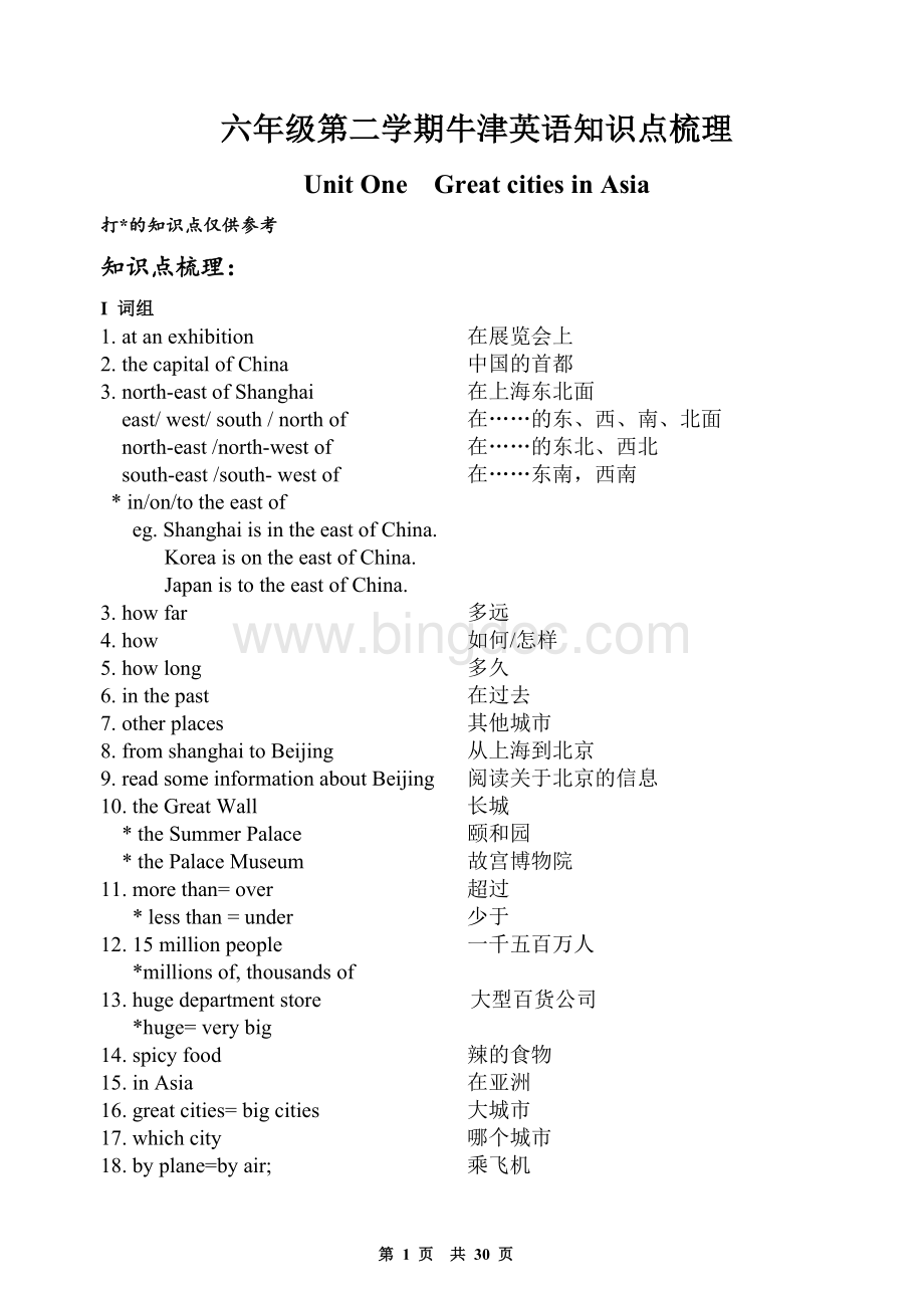 上海牛津英语六年级第二学期6B英语知识点汇总U1-U9Word下载.doc
