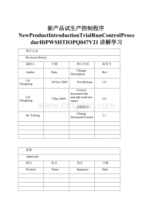 新产品试生产控制程序NewProductIntroductionTrialRunControlProcedurHiPWSHTIOPQ047V21讲解学习Word文件下载.docx