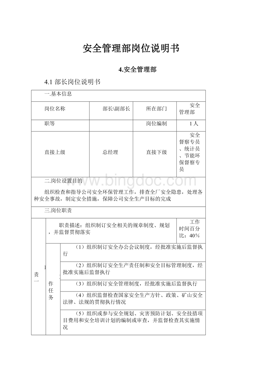 安全管理部岗位说明书.docx_第1页