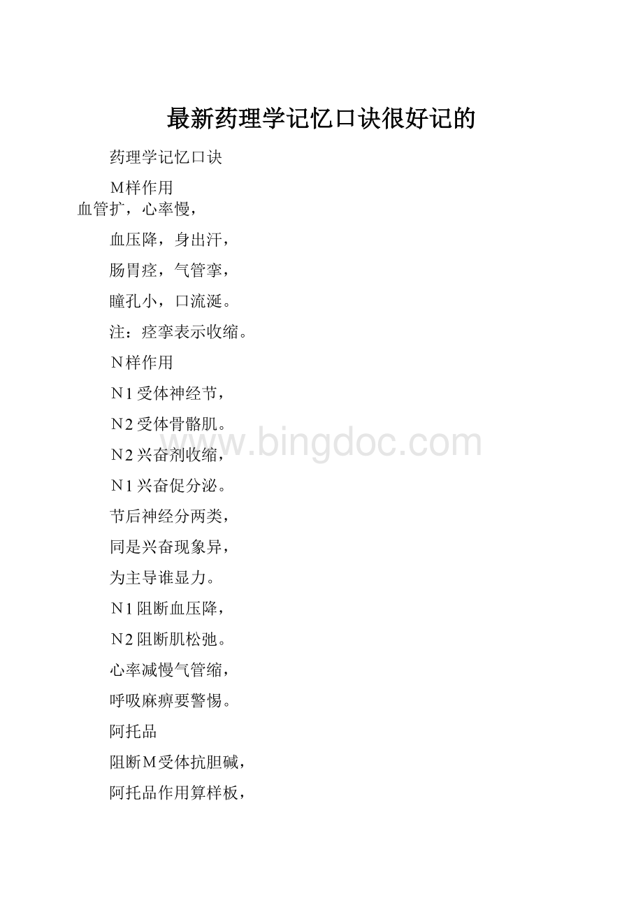 最新药理学记忆口诀很好记的Word格式.docx_第1页