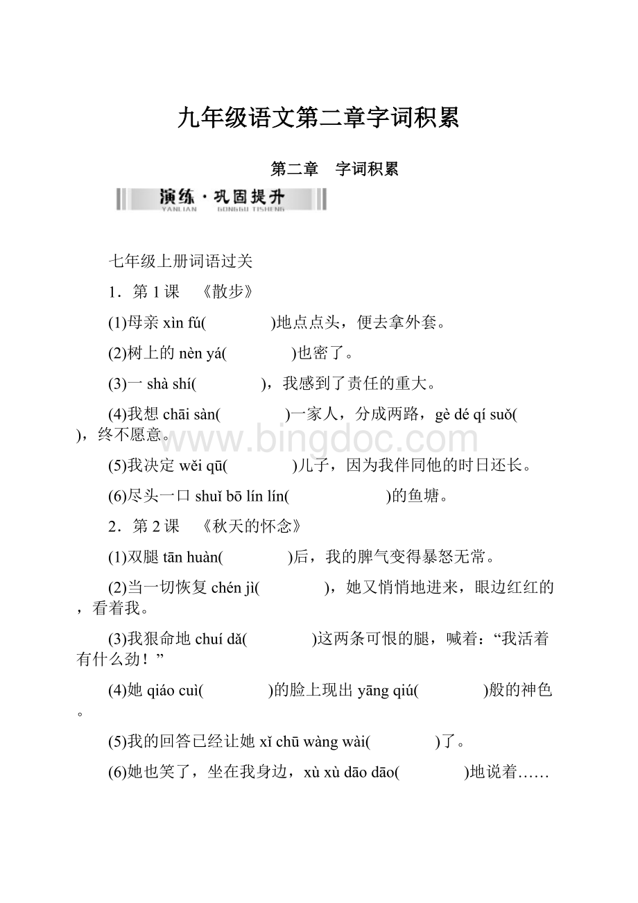 九年级语文第二章字词积累Word格式文档下载.docx