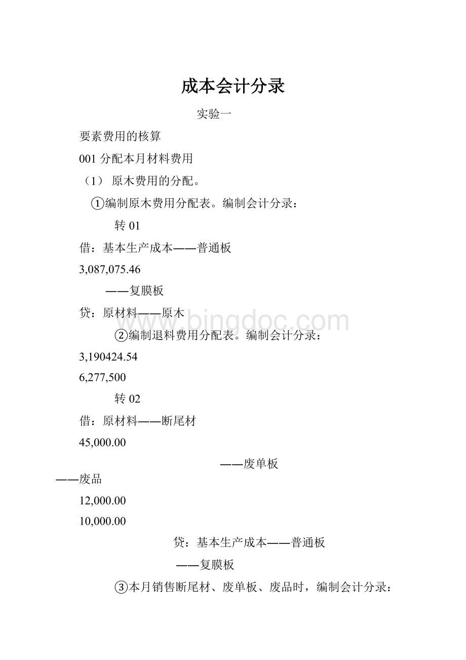 成本会计分录Word格式.docx_第1页