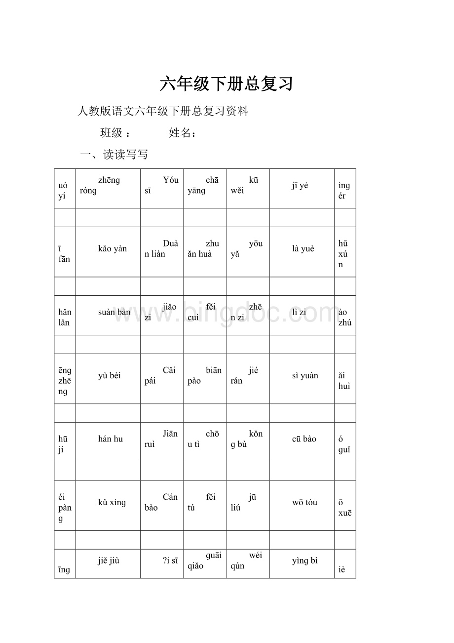 六年级下册总复习.docx