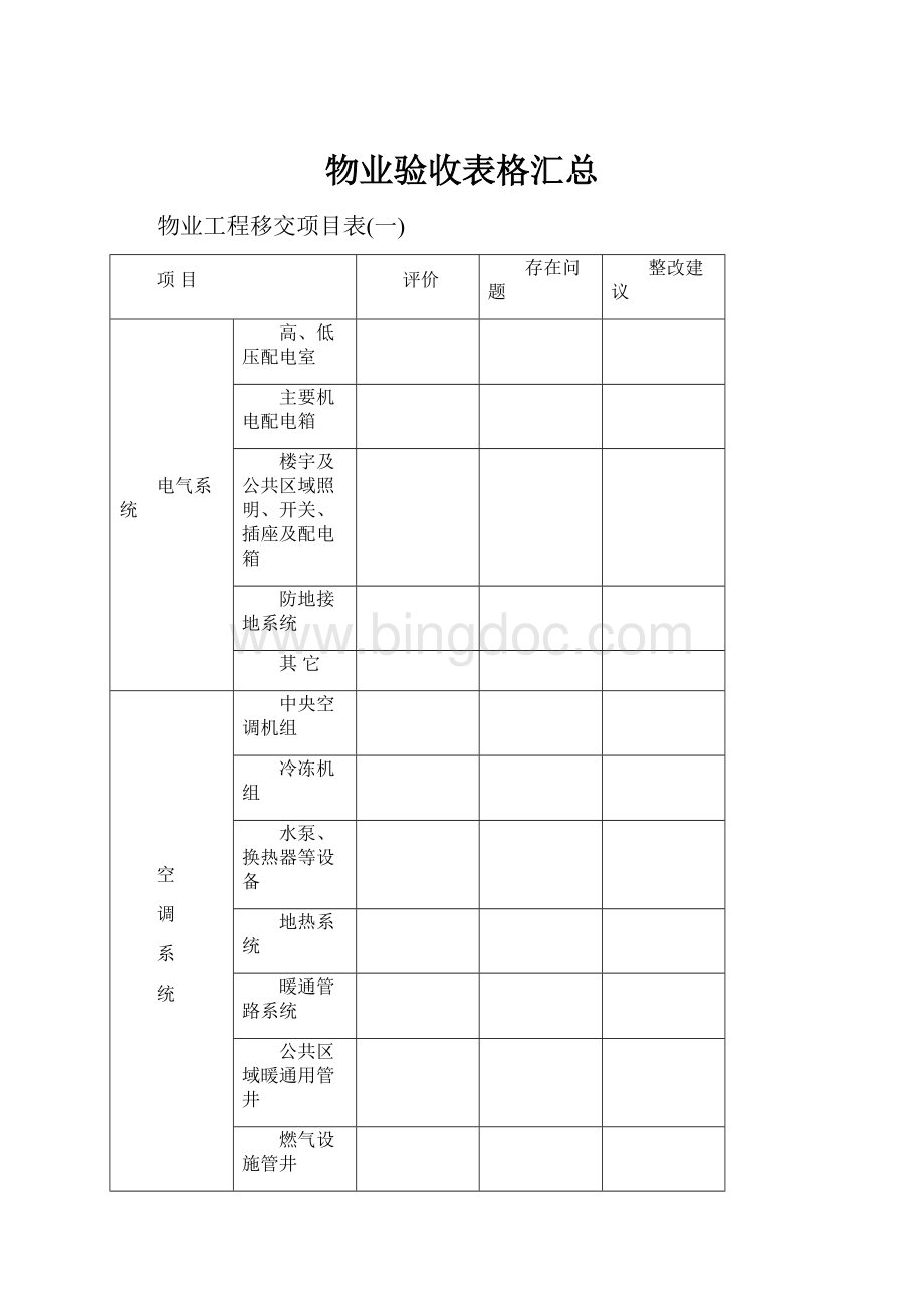 物业验收表格汇总.docx