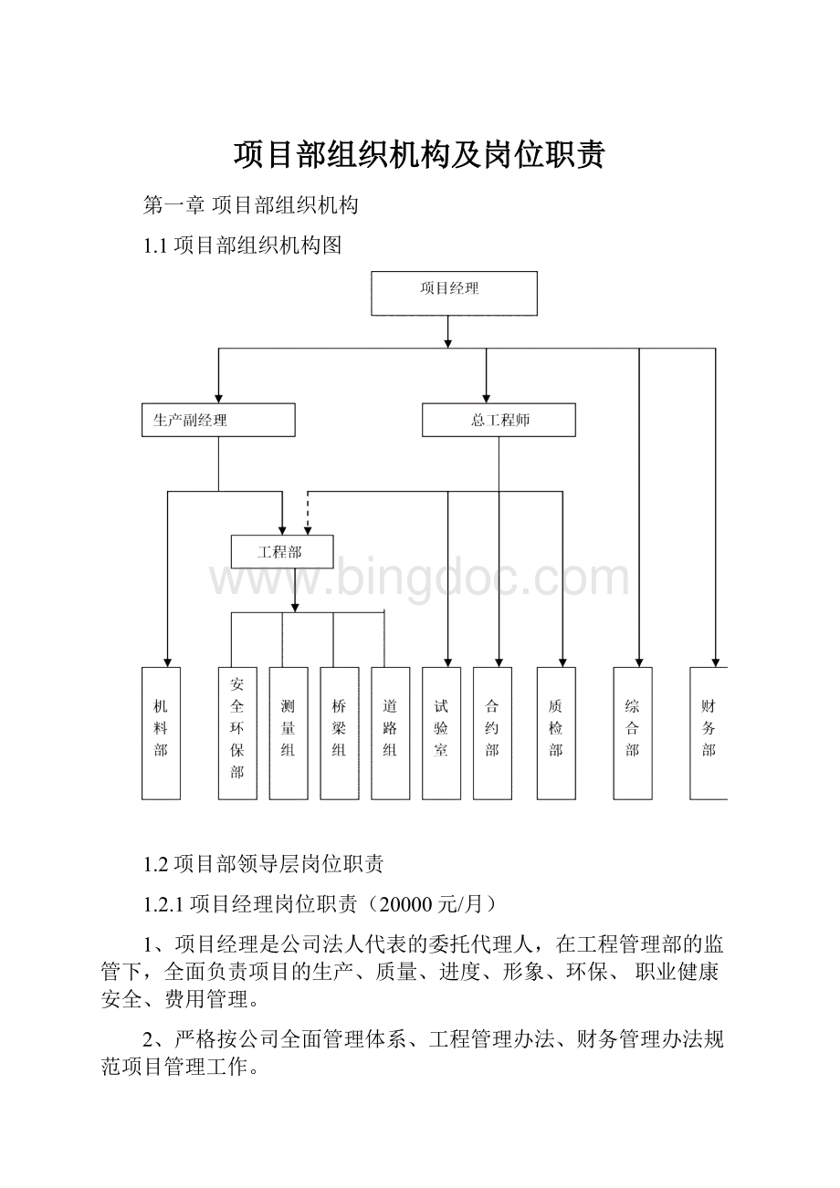 项目部组织机构及岗位职责Word格式文档下载.docx_第1页