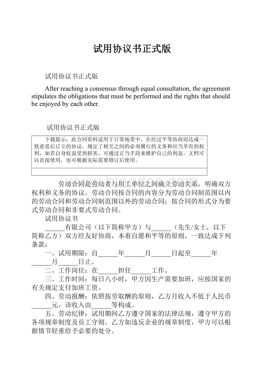 试用协议书正式版Word文件下载.docx_第1页