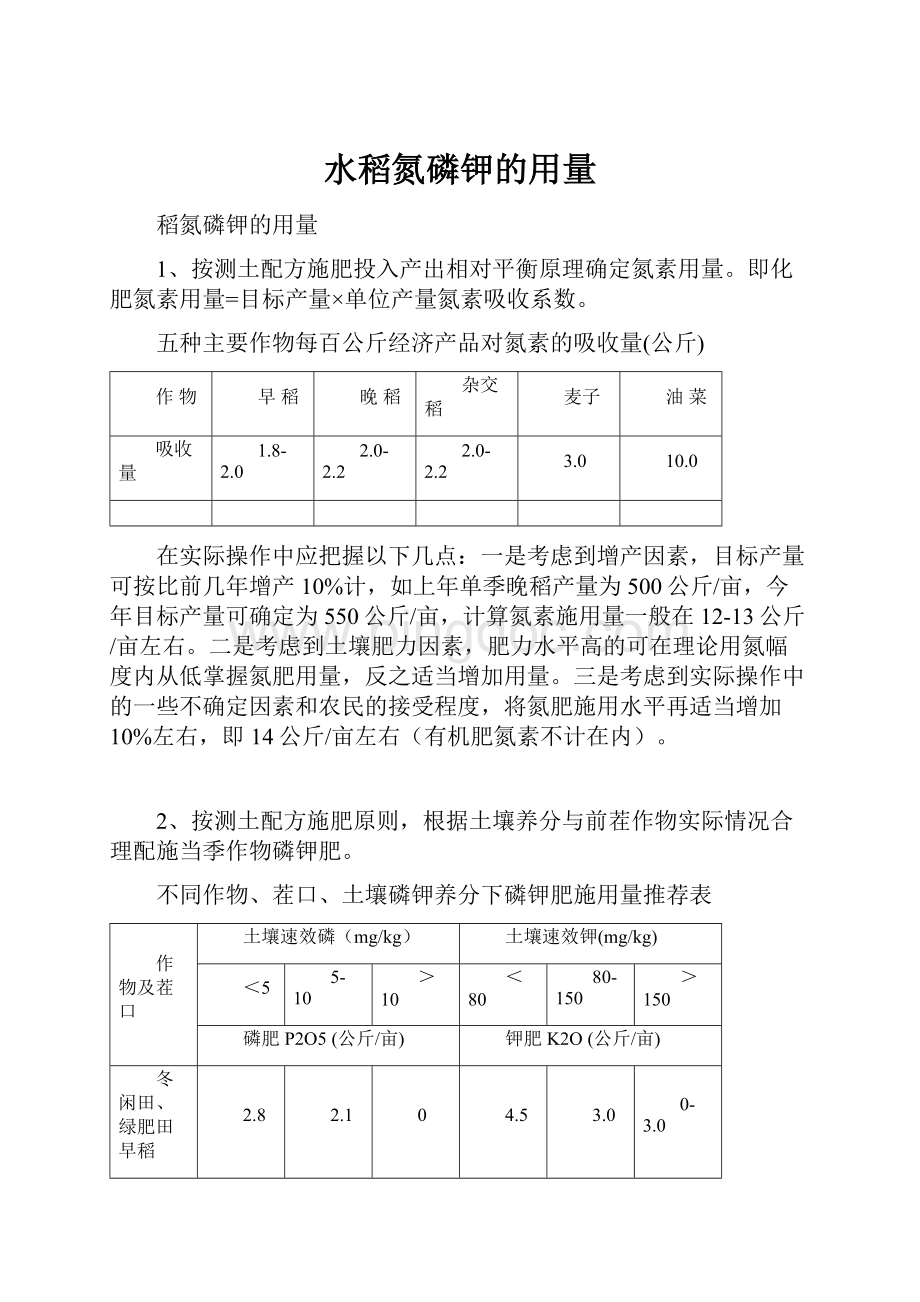 水稻氮磷钾的用量.docx_第1页