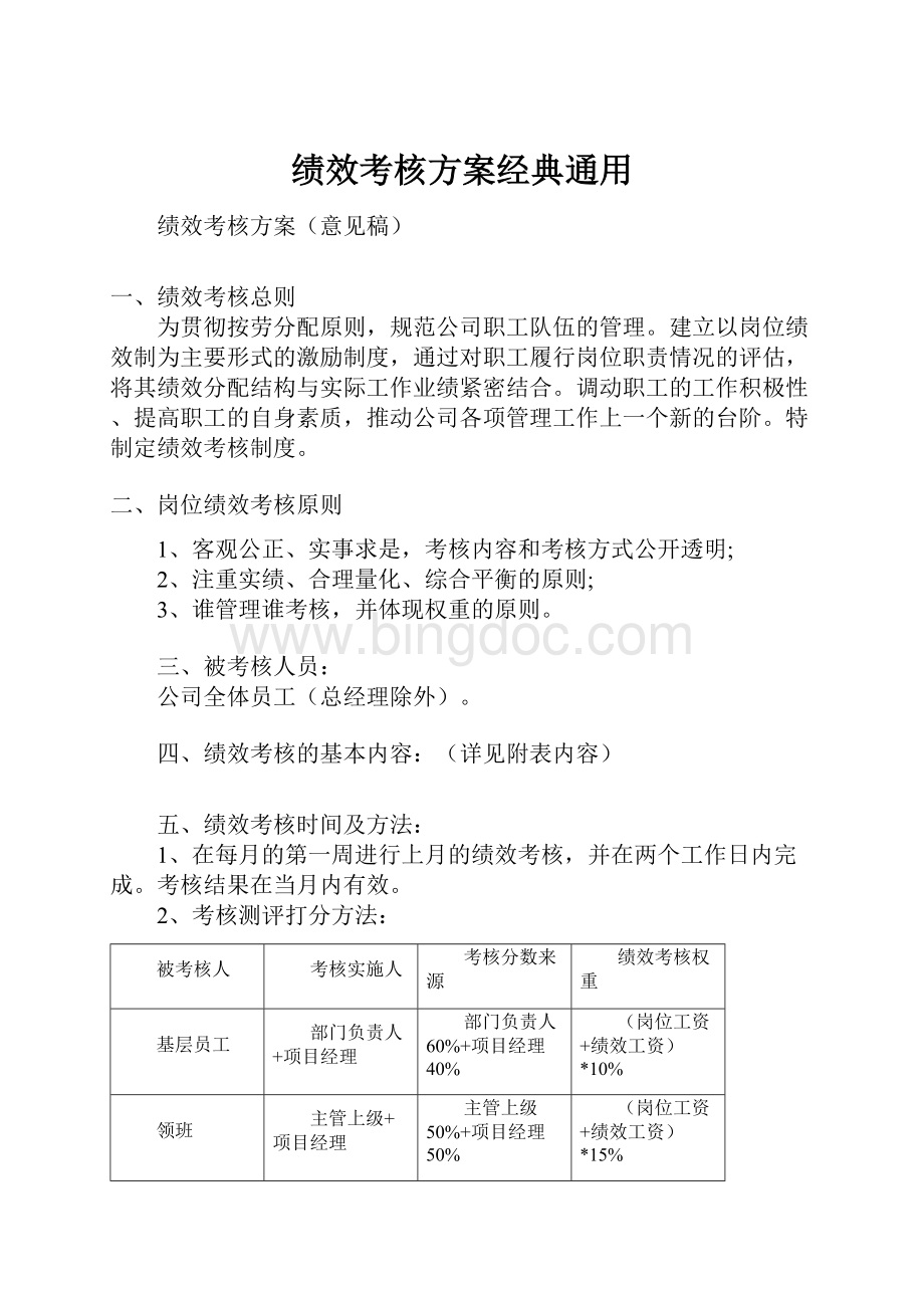 绩效考核方案经典通用.docx