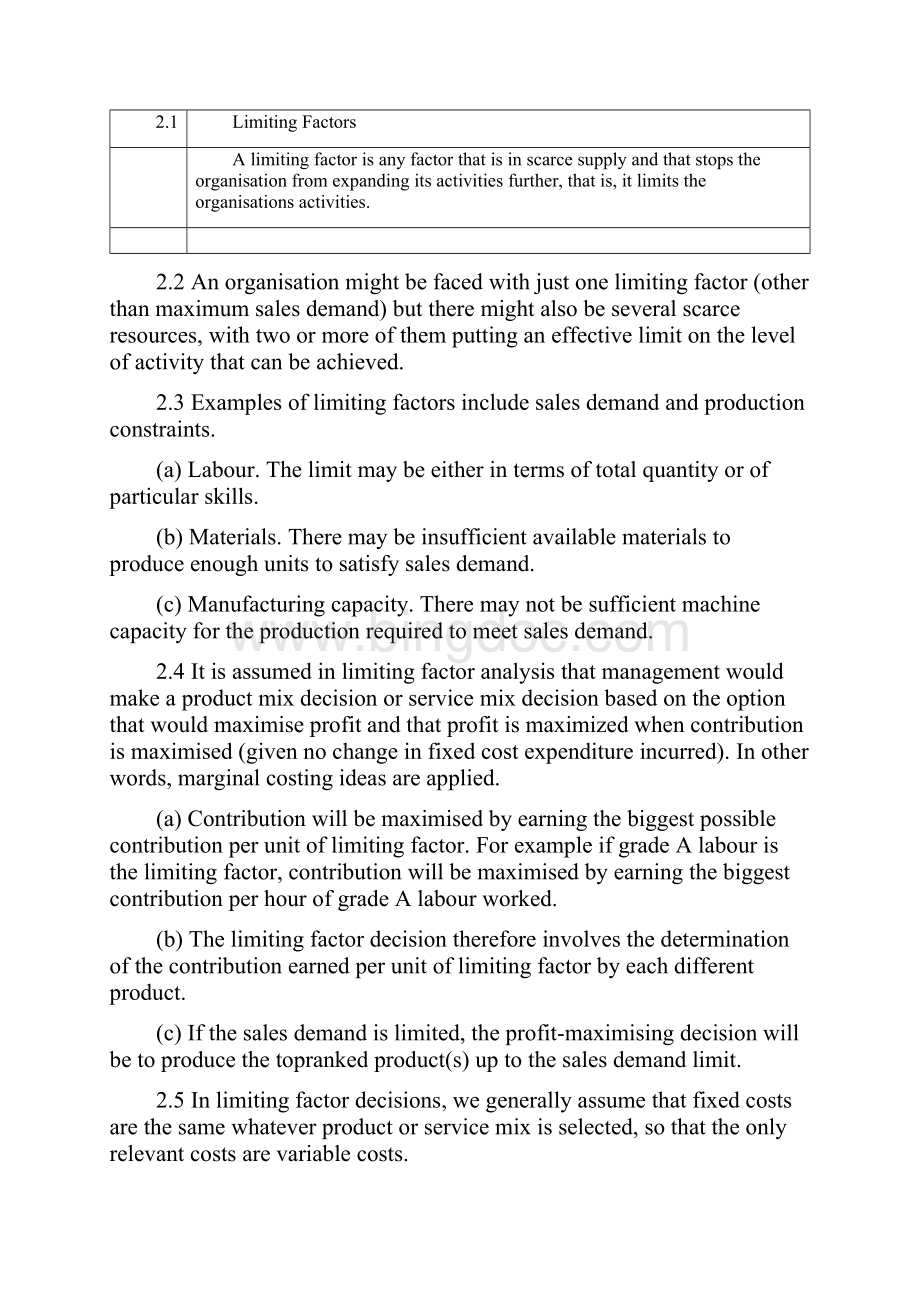 Chapter 5 Limiting Factors and Throughput Accounting5章限制因素和产出会计Word文档下载推荐.docx_第2页