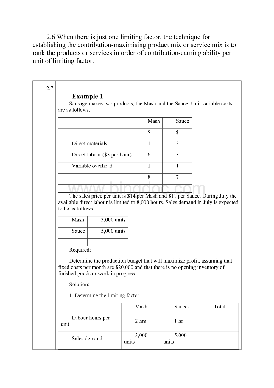 Chapter 5 Limiting Factors and Throughput Accounting5章限制因素和产出会计Word文档下载推荐.docx_第3页