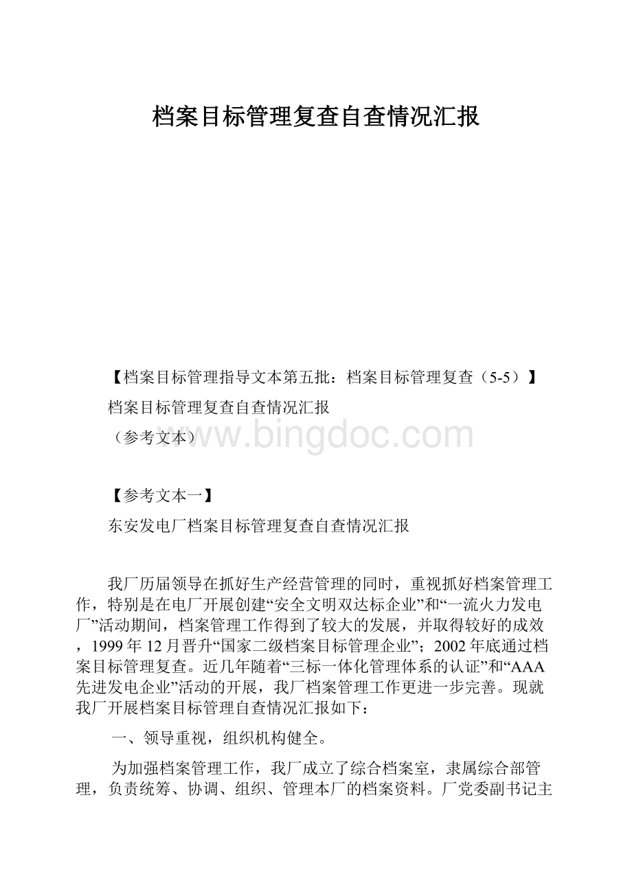 档案目标管理复查自查情况汇报文档格式.docx