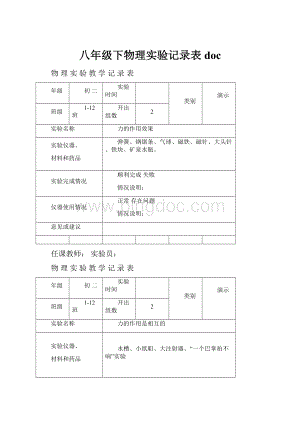 八年级下物理实验记录表doc.docx