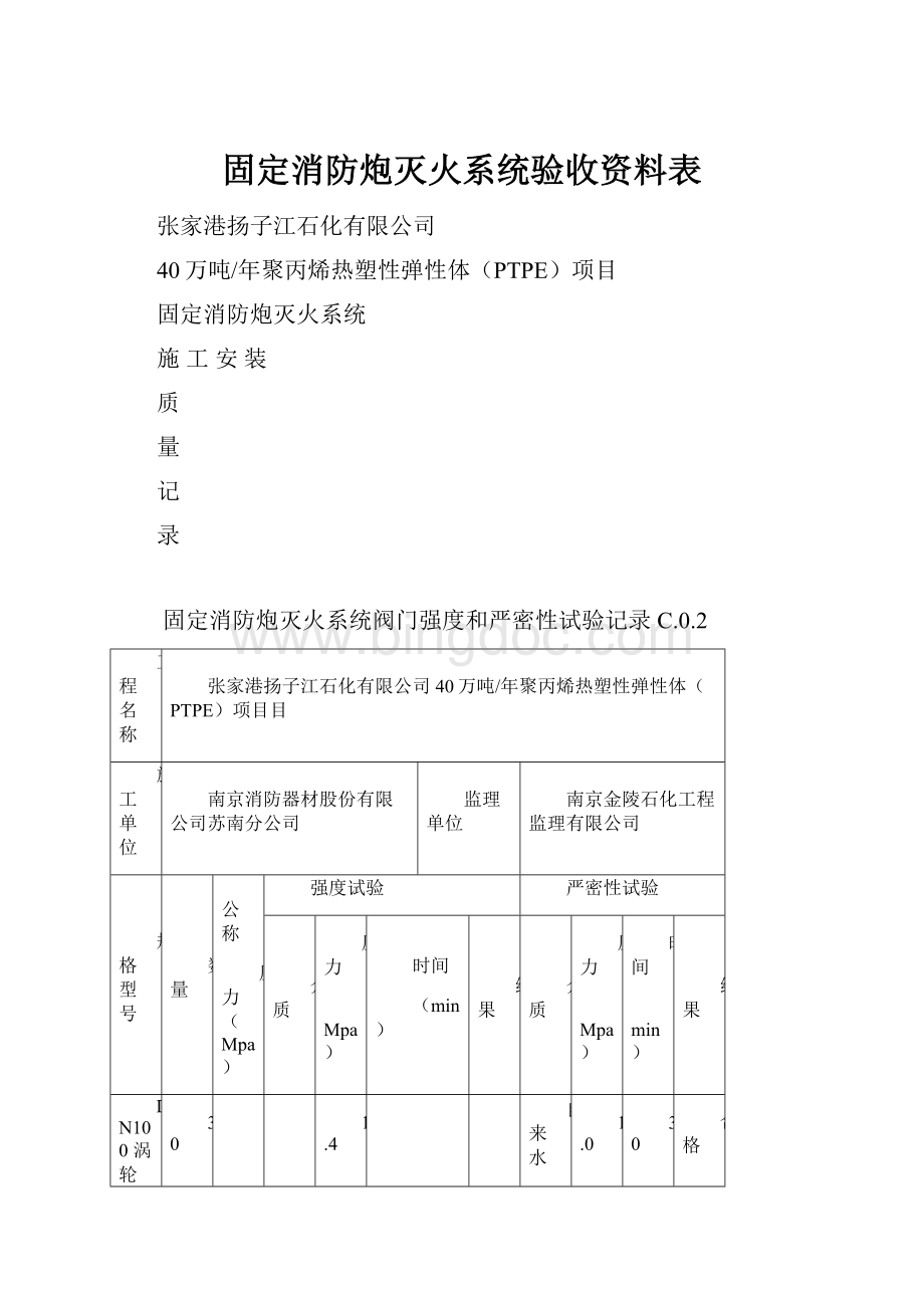 固定消防炮灭火系统验收资料表Word文档下载推荐.docx