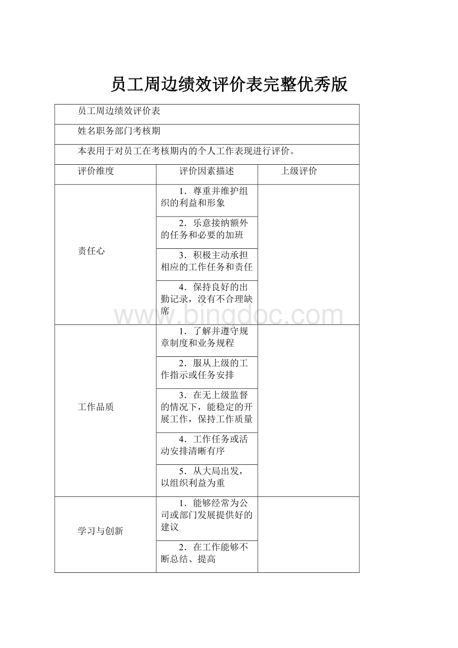 员工周边绩效评价表完整优秀版文档格式.docx_第1页