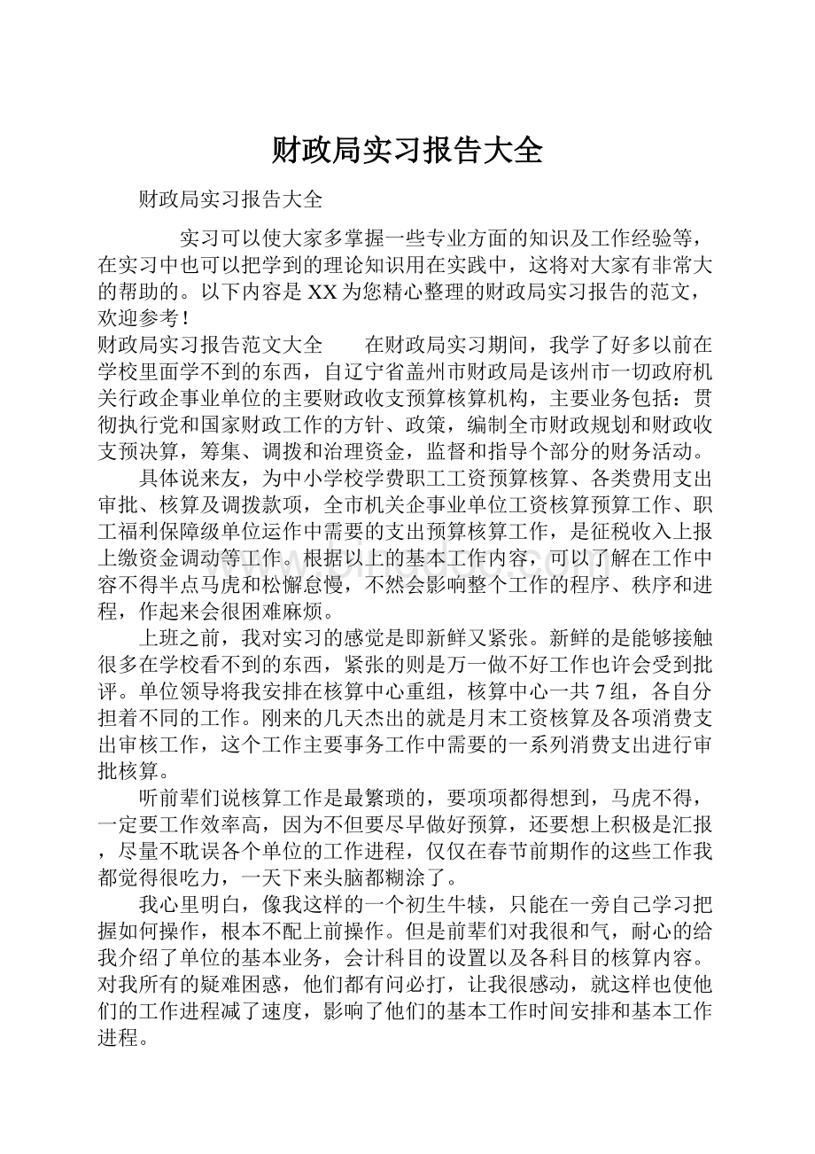 财政局实习报告大全.docx