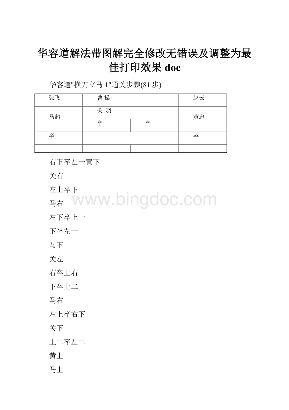 华容道解法带图解完全修改无错误及调整为最佳打印效果docWord文档下载推荐.docx_第1页