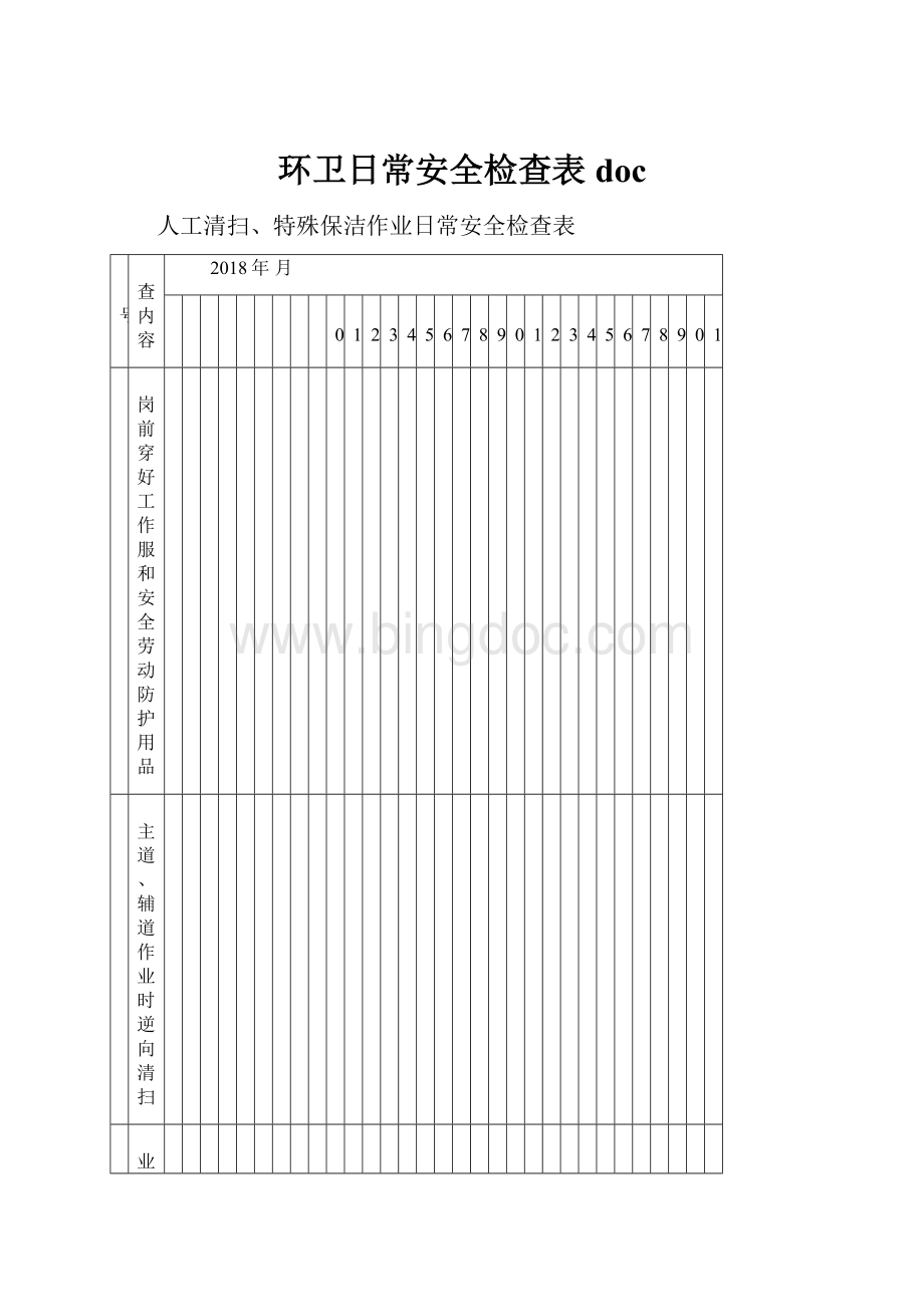 环卫日常安全检查表docWord文件下载.docx