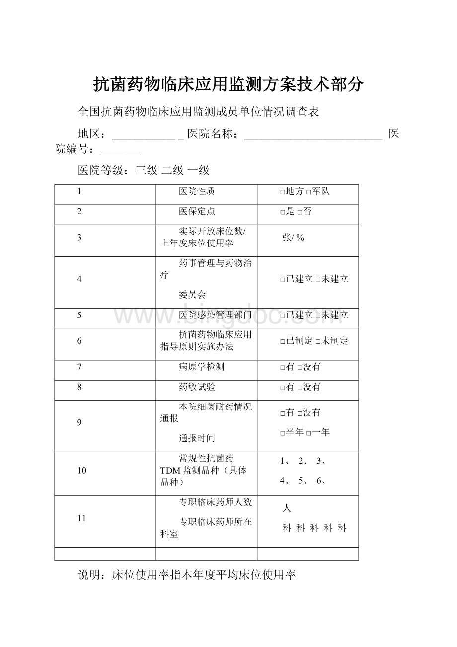 抗菌药物临床应用监测方案技术部分Word格式.docx