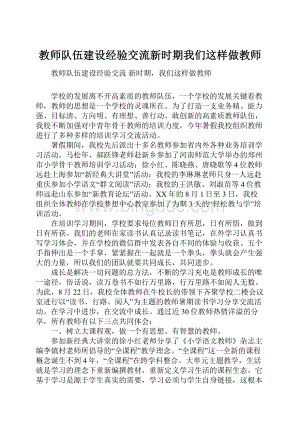 教师队伍建设经验交流新时期我们这样做教师.docx