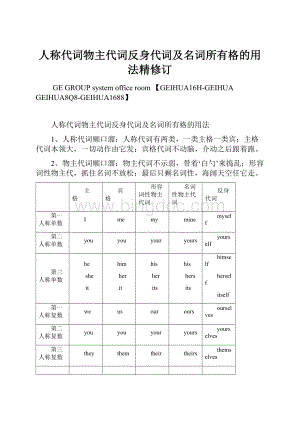 人称代词物主代词反身代词及名词所有格的用法精修订.docx