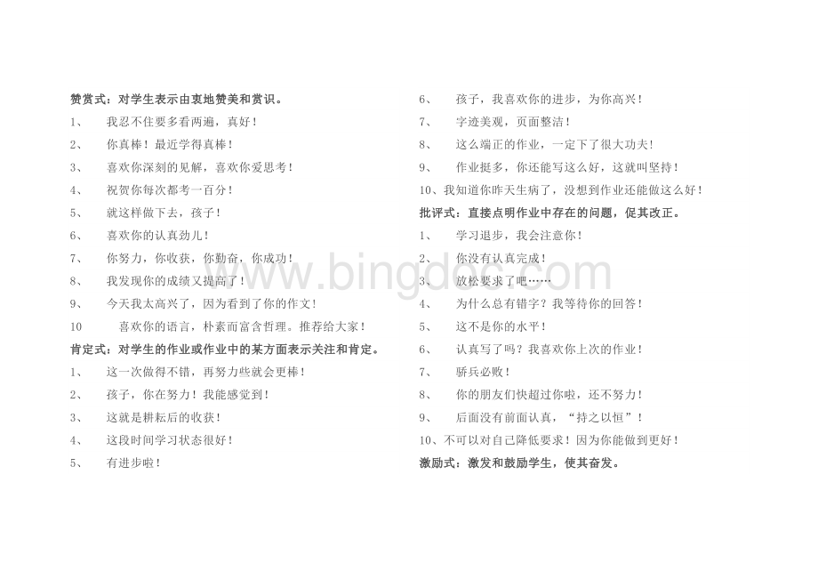 小学生作业评语.docx_第1页