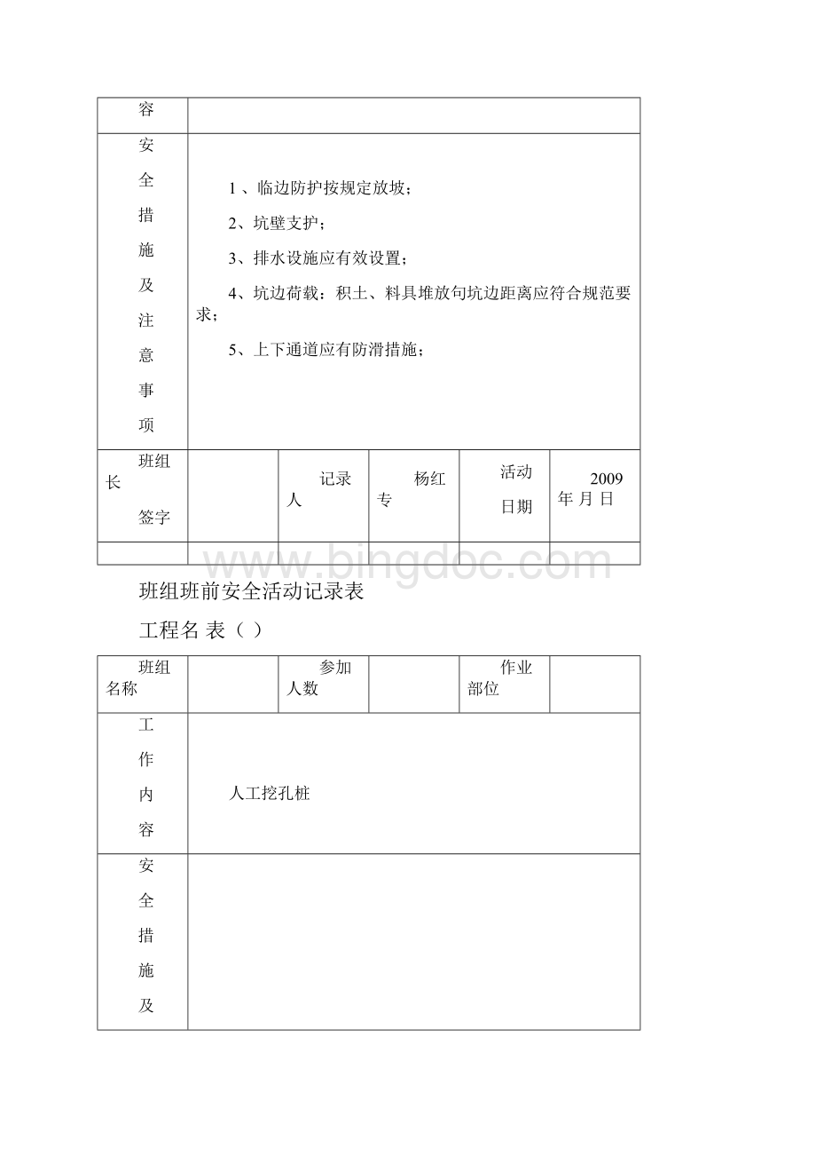 班组班前安全活动记录表Word格式.docx_第2页