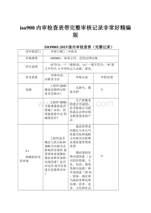 iso900内审检查表带完整审核记录非常好精编版Word文件下载.docx