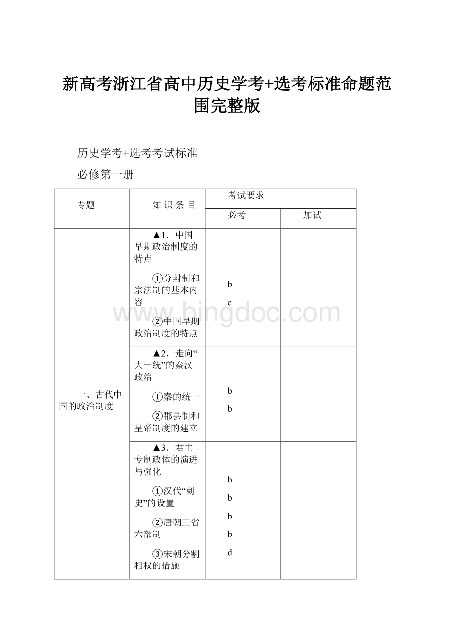 新高考浙江省高中历史学考+选考标准命题范围完整版.docx